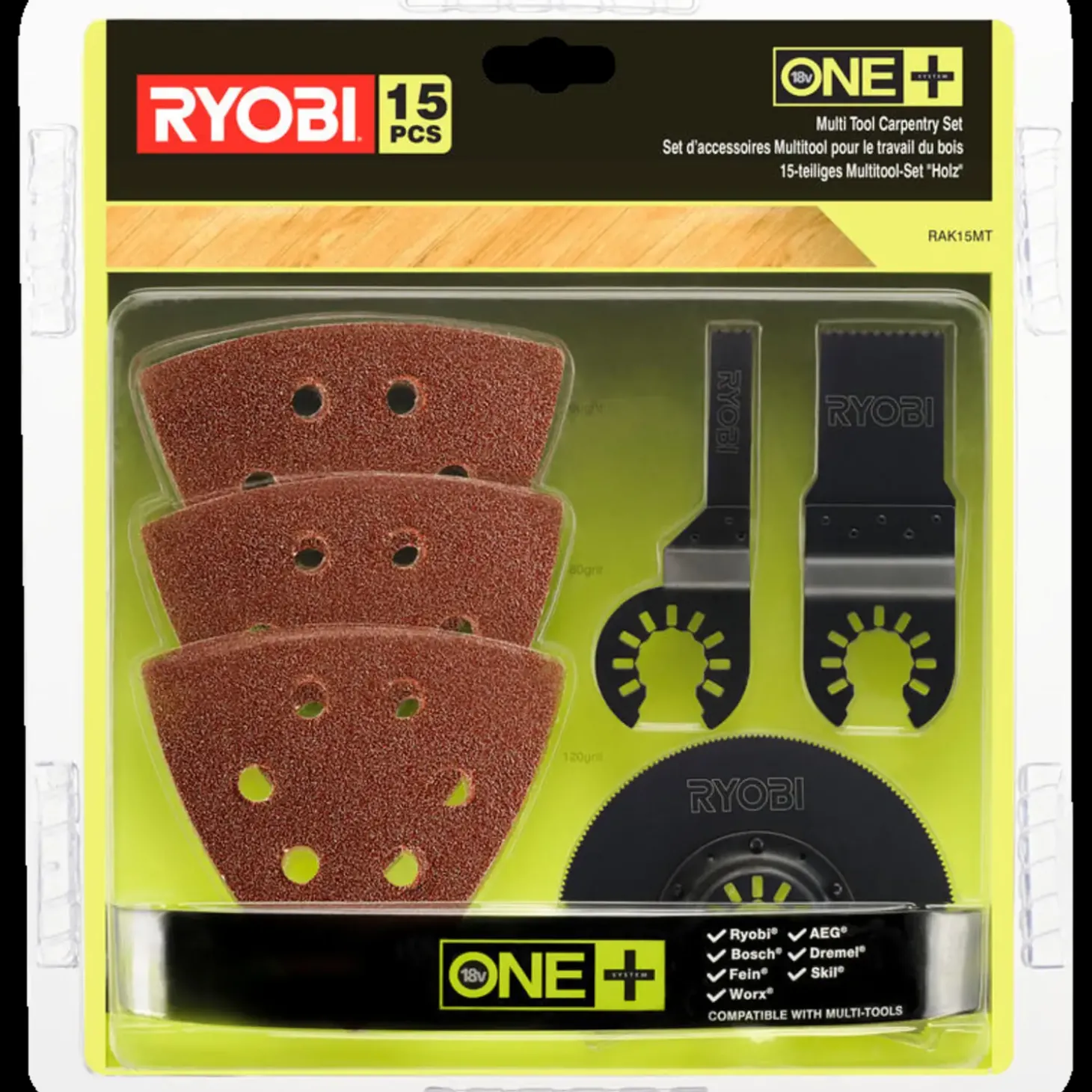 Ryobi RAK15MT multiværktøjssæt med 15 dele