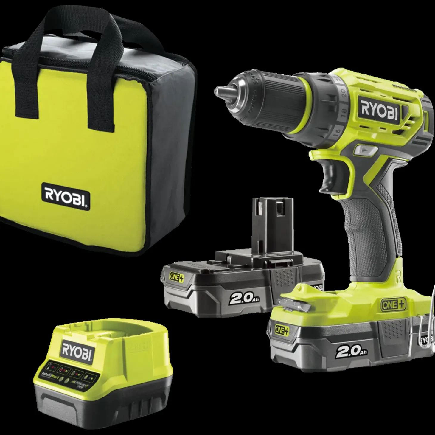 Ryobi R18DD7-220S bore-/skruemaskine 18V ONE+ 2x2,0 Ah