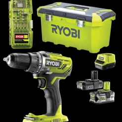 Ryobi R18DD3-252T akku bore-/skruemaskine 1x2,0+1x5,0 Ah 18V ONE+ inkl. 17 dele tilbehør