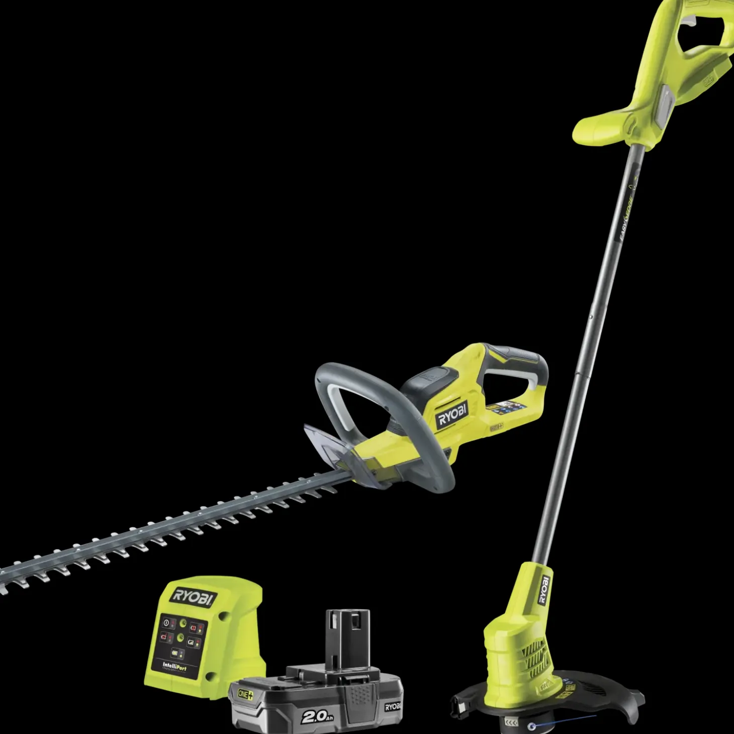 Ryobi 18V ONE+ græstrimmer og hækkeklipper m/1 stk. 2,0 Ah batteri og lader (RHT1845LT25M20)