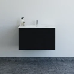 Scanbad Aria badmøbel m/vask, 2 skuffer, push open, sort eg 81 cm