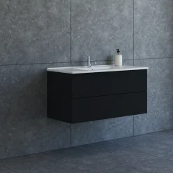 Scanbad Aria badmøbel m/vask, 2 skuffer, push open, sort eg 81 cm