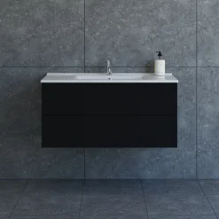 Scanbad Aria badmøbel m/vask, 2 skuffer, push open, sort eg 81 cm