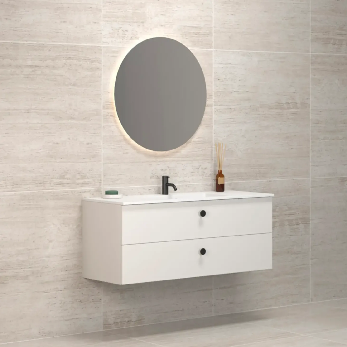 Scanbad Delta vaskeskab m/Micca vask 120 cm mat hvid