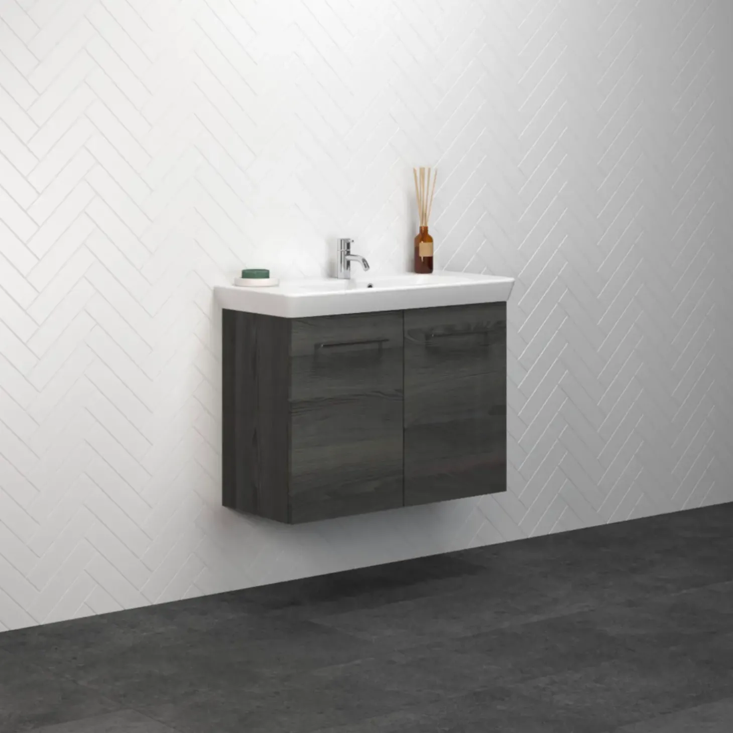 Scanbad Multo vaskeskab m. låger inkl. Lotto vask 85 cm pinegrey