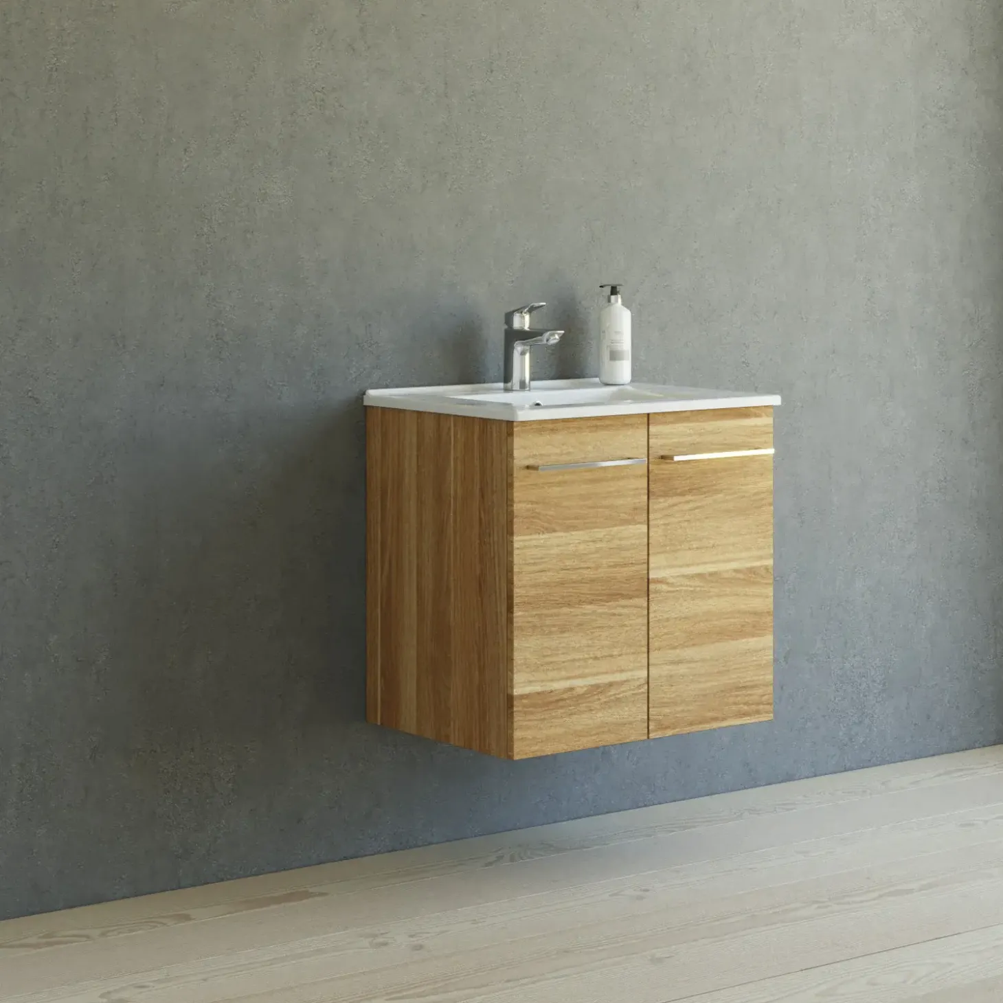 Scanbad Multo vaskeskab m/låger 61 cm inkl. Amber vask, varm eg