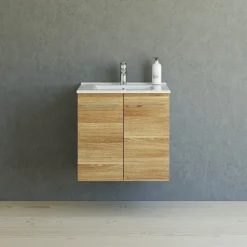 Scanbad Multo vaskeskab m/låger 61 cm inkl. Amber vask, varm eg