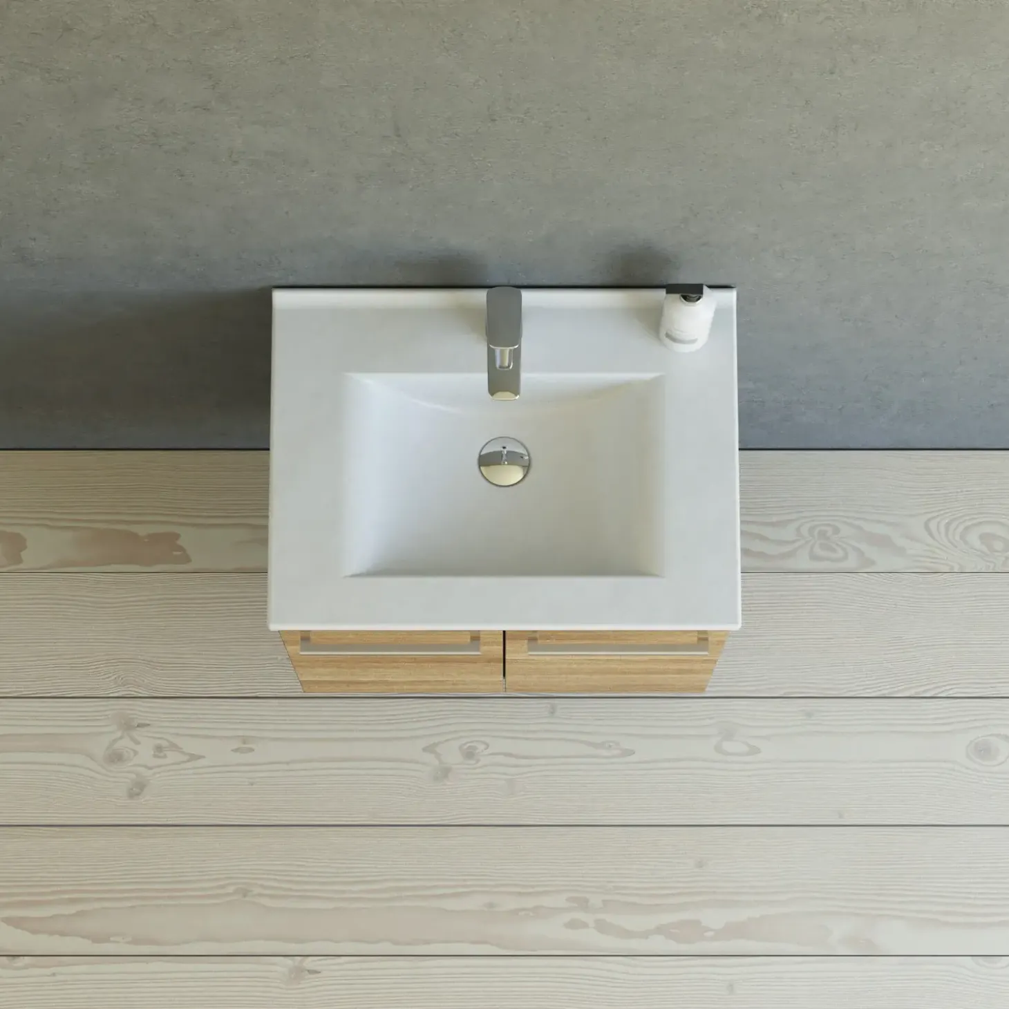 Scanbad Multo vaskeskab m/låger 61 cm inkl. Amber vask, varm eg