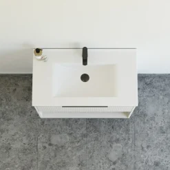 Scanbad NOW vaskeskab m/én skuffe og åbent rum 65,8x81x45,5 cm mat sand stribet front