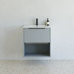 Scanbad NOW vaskeskab m/én skuffe og åbent rum 65,8x81x45,5 cm mat lyseblå stribet front