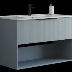 Scanbad NOW vaskeskab m/én skuffe og åbent rum 65,8x81x45,5 cm mat lyseblå stribet front