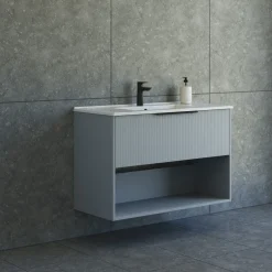 Scanbad NOW vaskeskab m/én skuffe og åbent rum 65,8x81x45,5 cm mat lyseblå stribet front