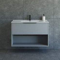 Scanbad NOW vaskeskab m/én skuffe og åbent rum 65,8x81x45,5 cm mat lyseblå stribet front