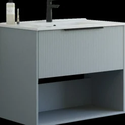 Scanbad NOW vaskeskab m/én skuffe og åbent rum 65,8x81x45,5 cm mat lyseblå stribet front