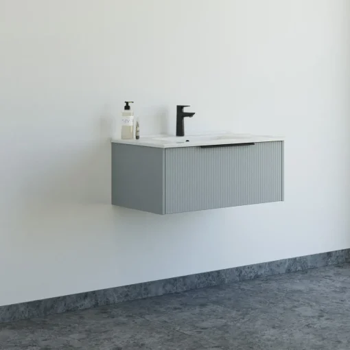 Scanbad NOW vaskeskab m/én skuffe 33,8x61x45,5 cm mat lyseblå stribet front
