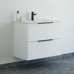 Scanbad NOW vaskeskab m/to skuffer 65,8x81x45,5 cm, mat hvid stribet front