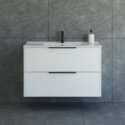 Scanbad NOW vaskeskab m/to skuffer 65,8x81x45,5 cm, mat hvid stribet front