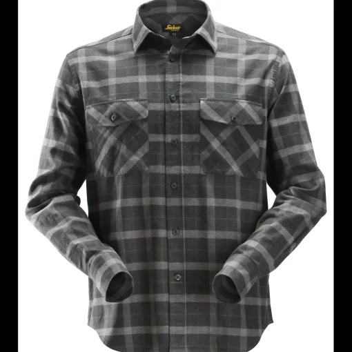 Snickers Allroundwork flannelskjorte med lange ærmer ternet gråmeleret str. 2XL