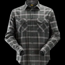 Snickers Allroundwork flannelskjorte med lange ærmer ternet gråmeleret str. 2XL