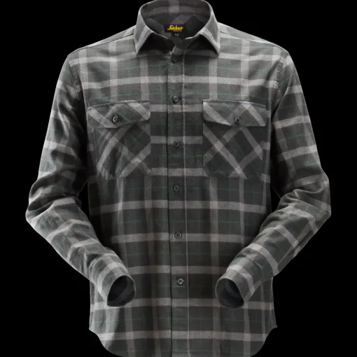 Snickers Allroundwork flannelskjorte med lange ærmer ternet gråmeleret str. 2XL