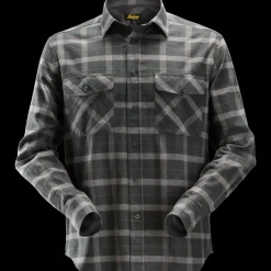 Snickers Allroundwork flannelskjorte med lange ærmer ternet gråmeleret str. 2XL