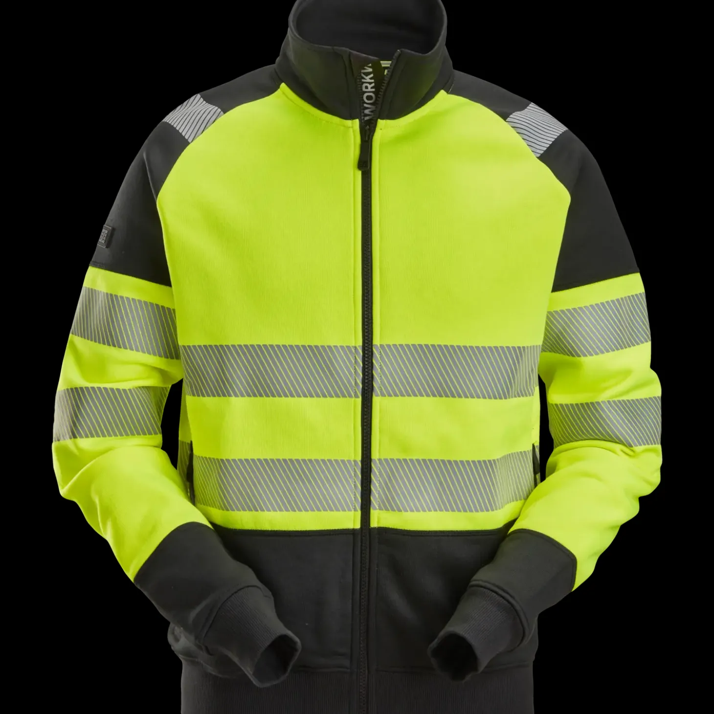 Snickers hi-vis sweatjakke med lynlås gul/sort str. 2XL
