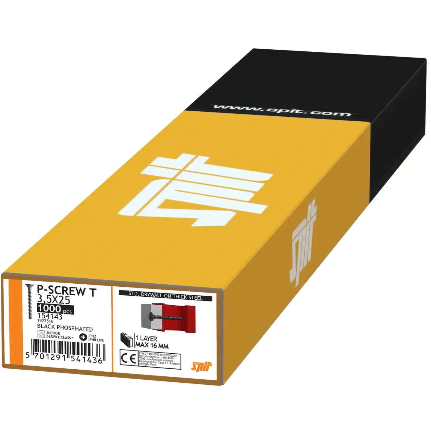 Spit gipspladeskrue t/træ og 2,5 stål 3,9x25 1000 stk.