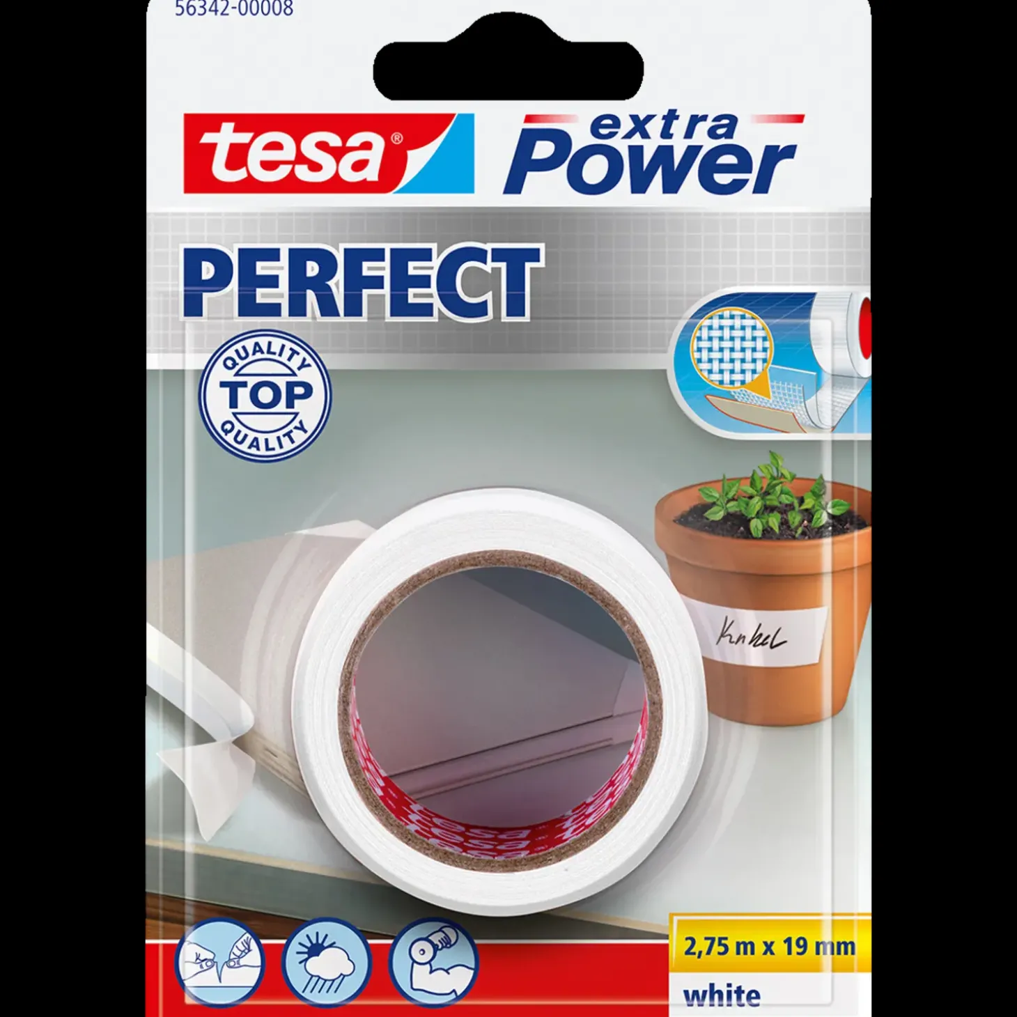 Tesa® extra Power Perfect hvid 2,75 m x 19 mm