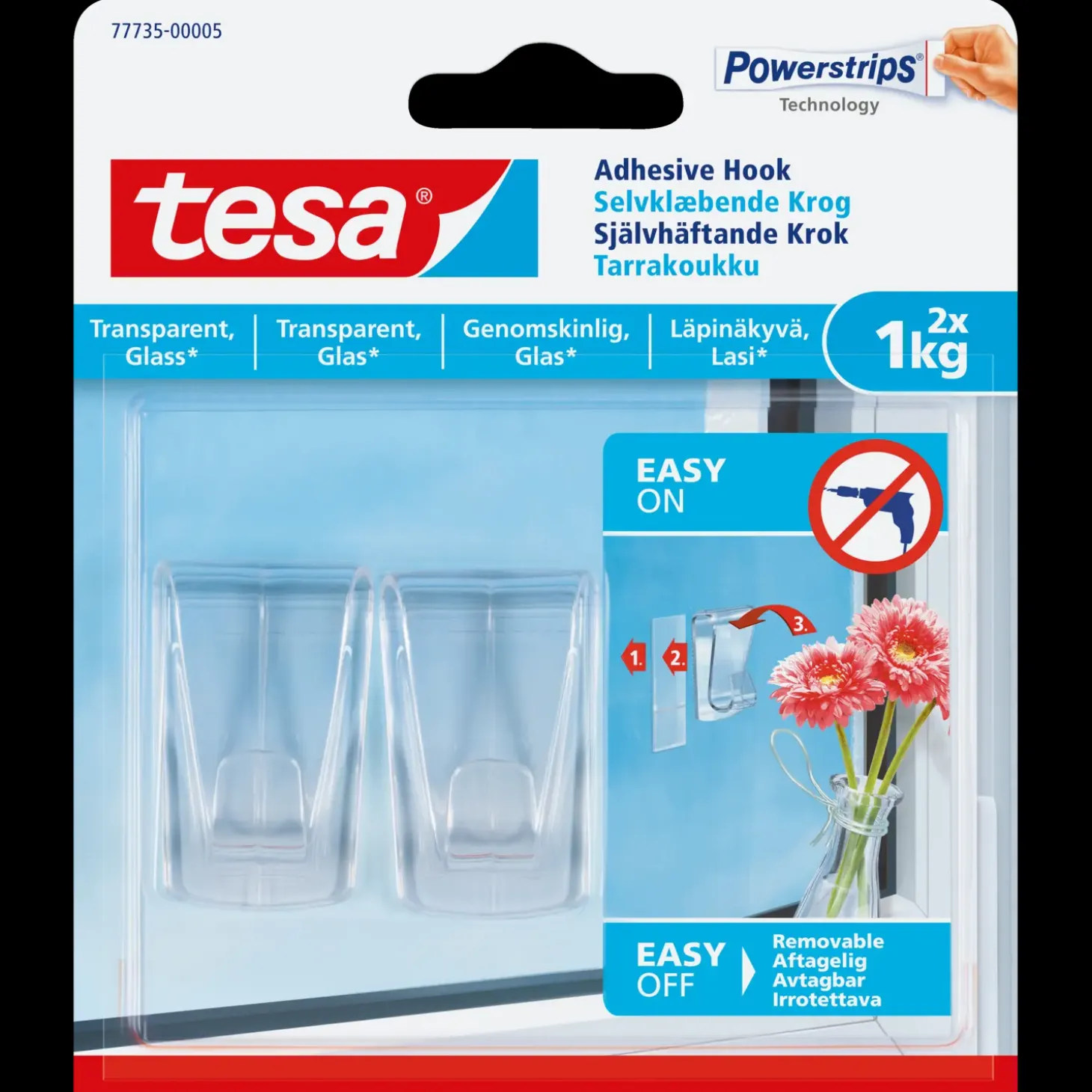Tesa® klæbekrog t/ transparente overflader og glas (1 kg) - 2-pk