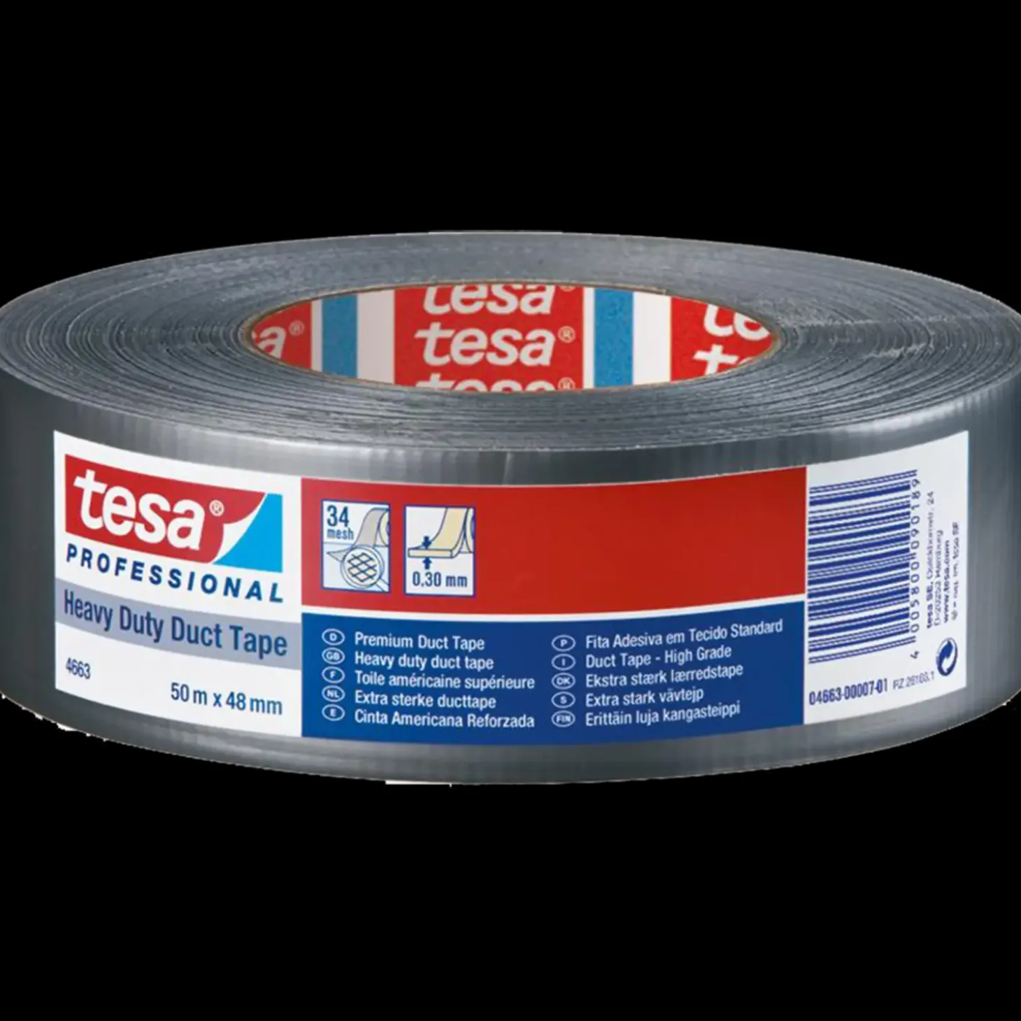 Tesa lærredstape sølv 50m x 48mm