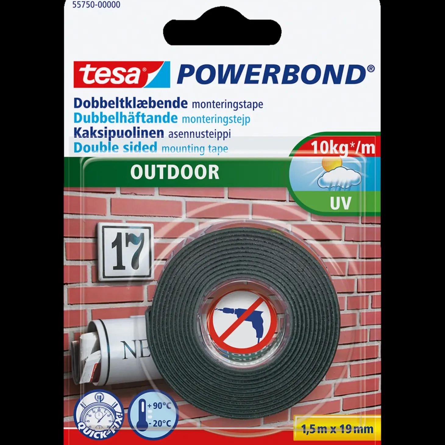 Tesa® Powerbond Outdoor dobbeltklæbende monteringstape 1,5m x 19 mm