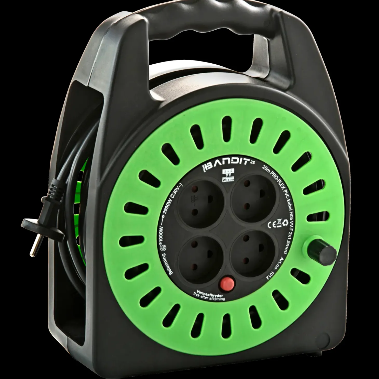 Wexim bandit kabeltromle uden jord 25m sort/grøn